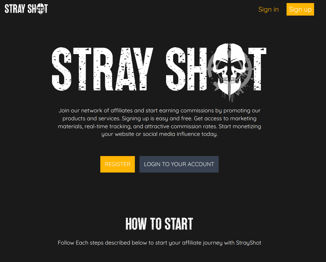 Strayshot affiliate system Application